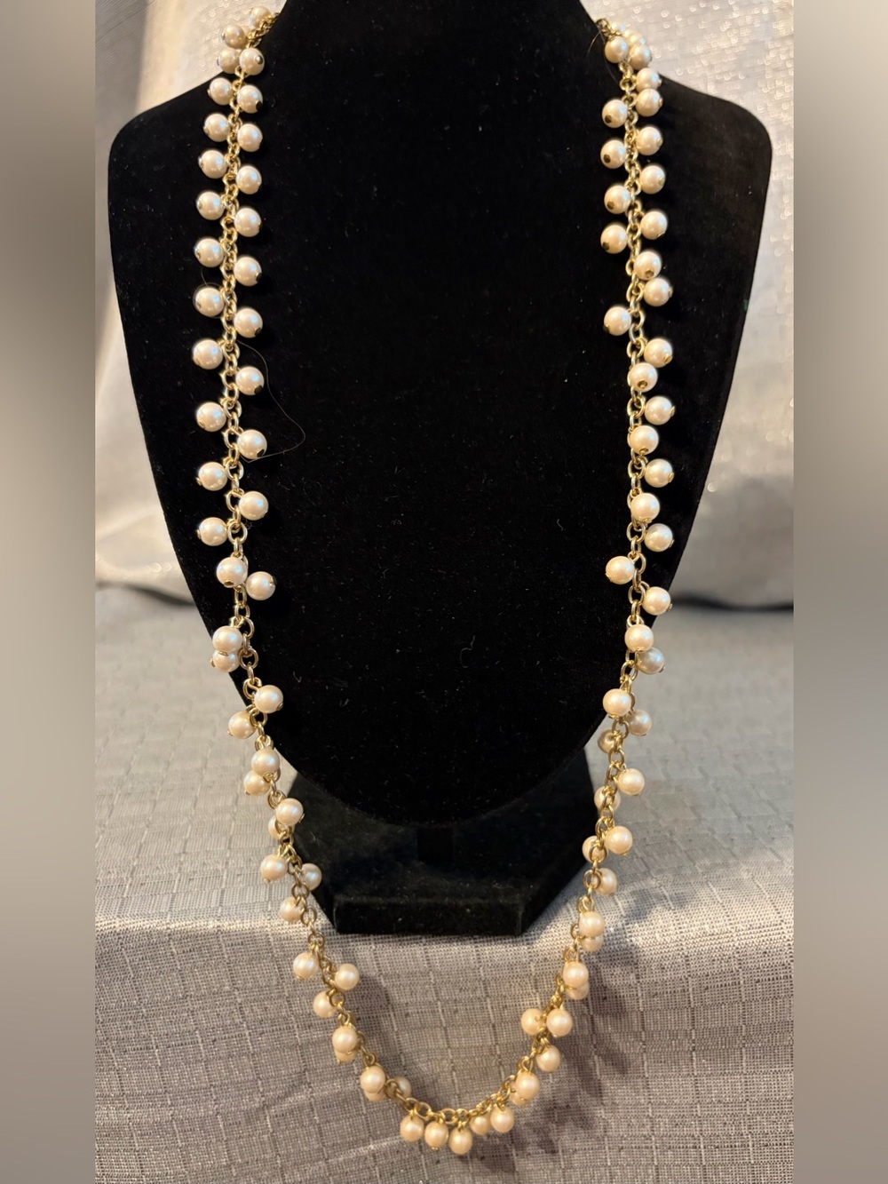 Vintage Gold Pearl Station Long Necklace - Women Jewelry